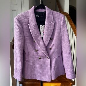 Zara Lavender Purple Tweed Style Blazer with Gold Buttons